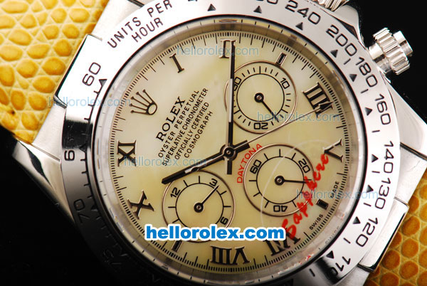 Rolex Daytona Automatic Movement MOP Dial with Roman Markers and Yellow Leather Strap - Click Image to Close